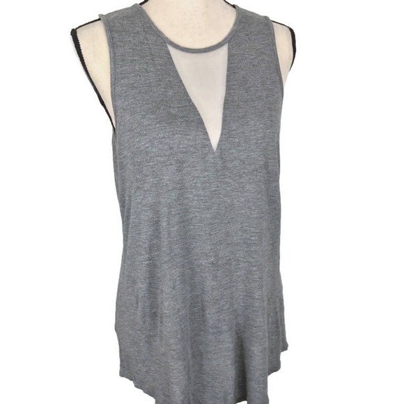 Banana Republic Sleeveless Blouse Gray Mesh Sheer Cutout Womens Sz Medium - Picture 5 of 8